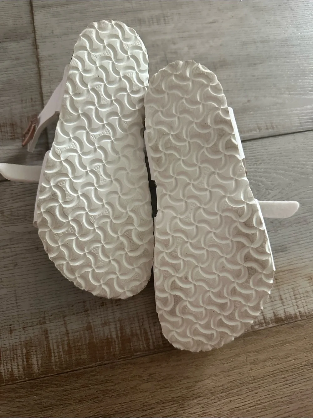 Birkenstock Kids White Sandals with Rose Gold Buckles